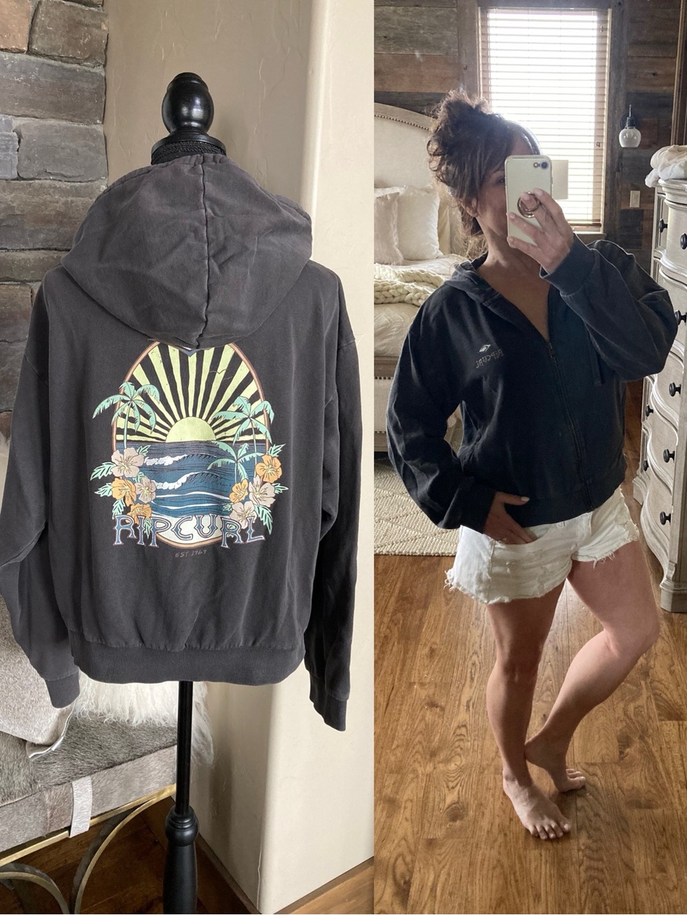 Rip Curl Y2K Style Surf Girl Beach Full Zip Graphic Hoodie